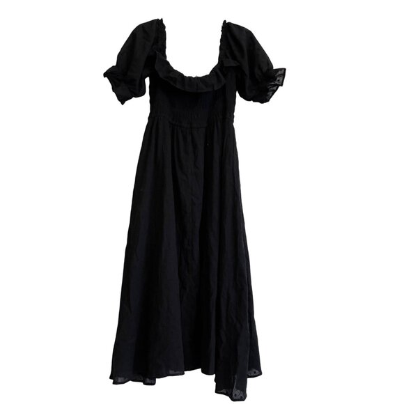Women’s Maxi‎ Black Dress Square Neck Puff Sleeves Sz XL Smoked Flowy Polka Dot - Picture 10 of 11